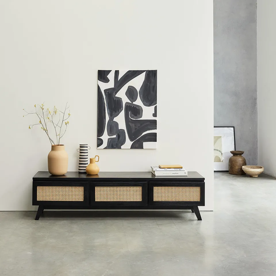 Berah Getah ISÉE meuble TV mindi cannage noir 160 cm