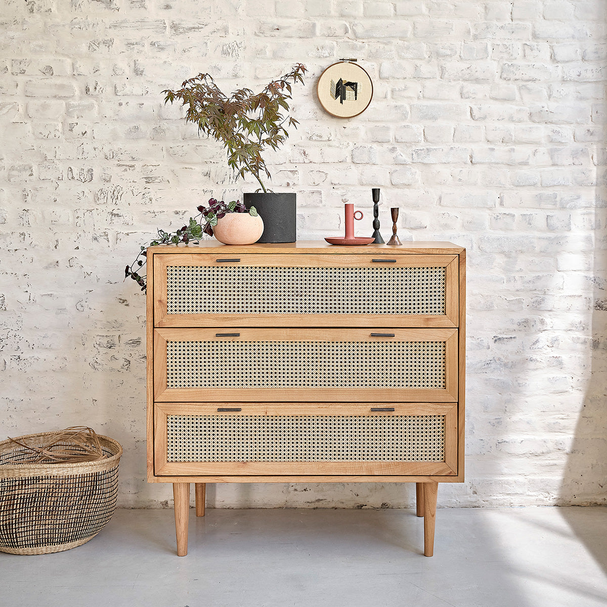 Berah Getah Alba commode mindi cannage 100 cm 3 tiroirs