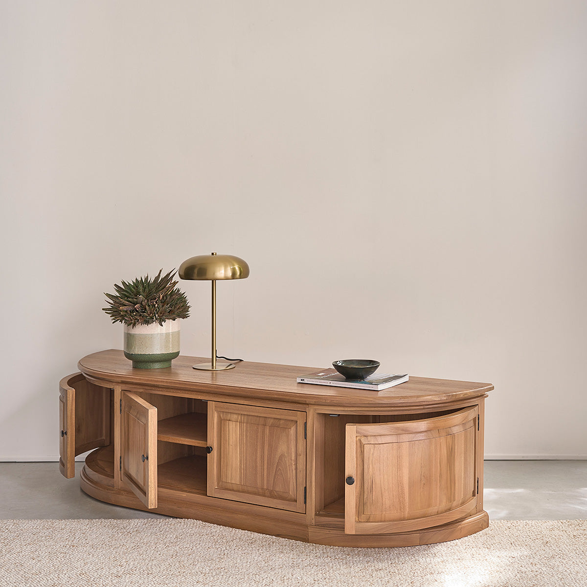Berah Getah Domaine meuble TV teck 160 cm 4 portes