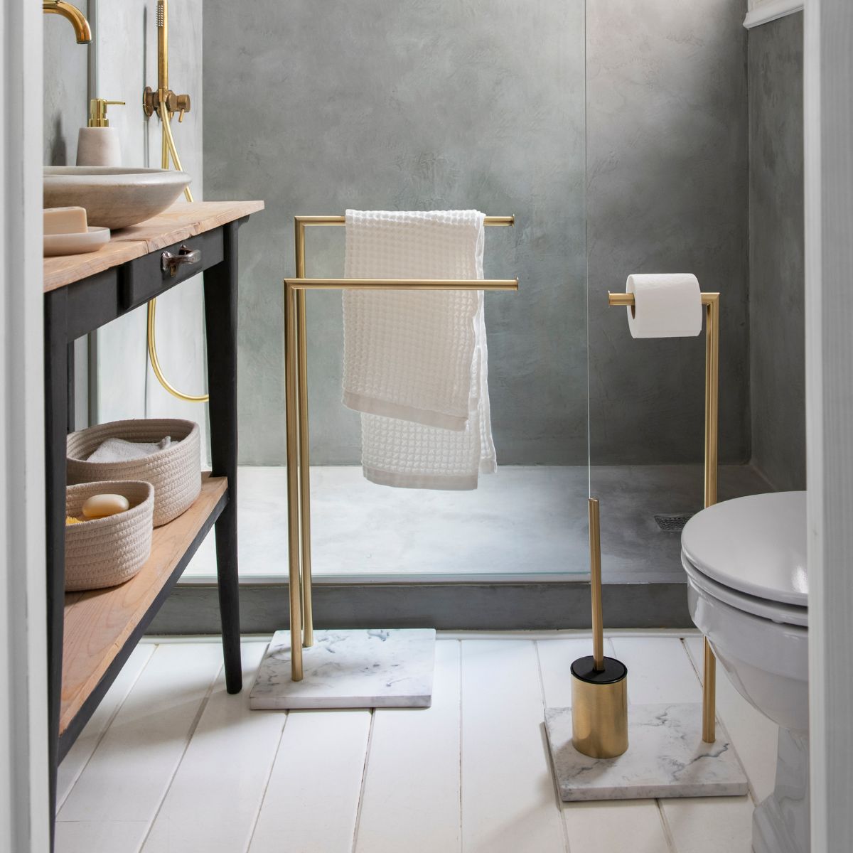 Andrea House Baño porte-serviettes pied doré marbre