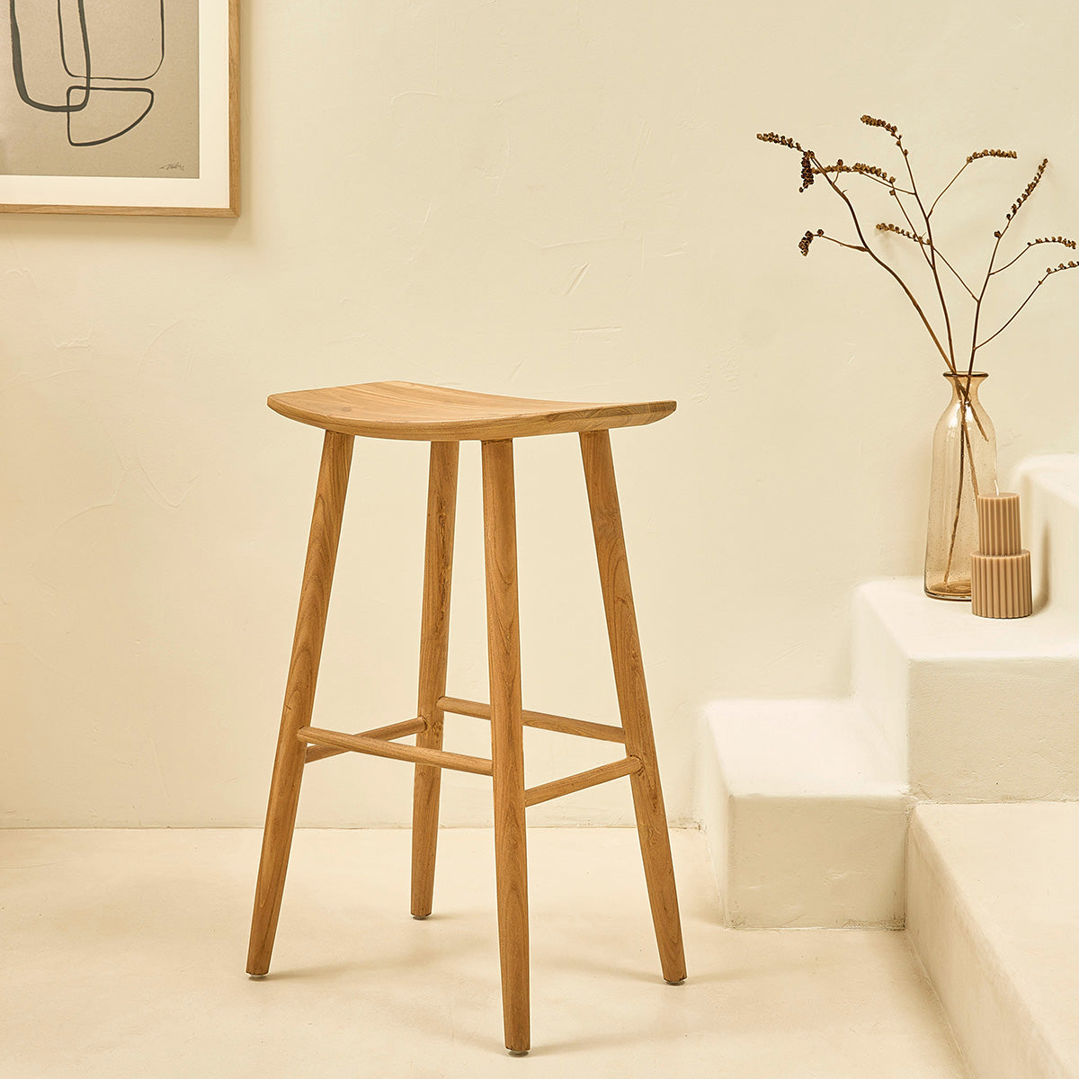 Berah Getah Ambre tabouret de bar teck massif 75 cm