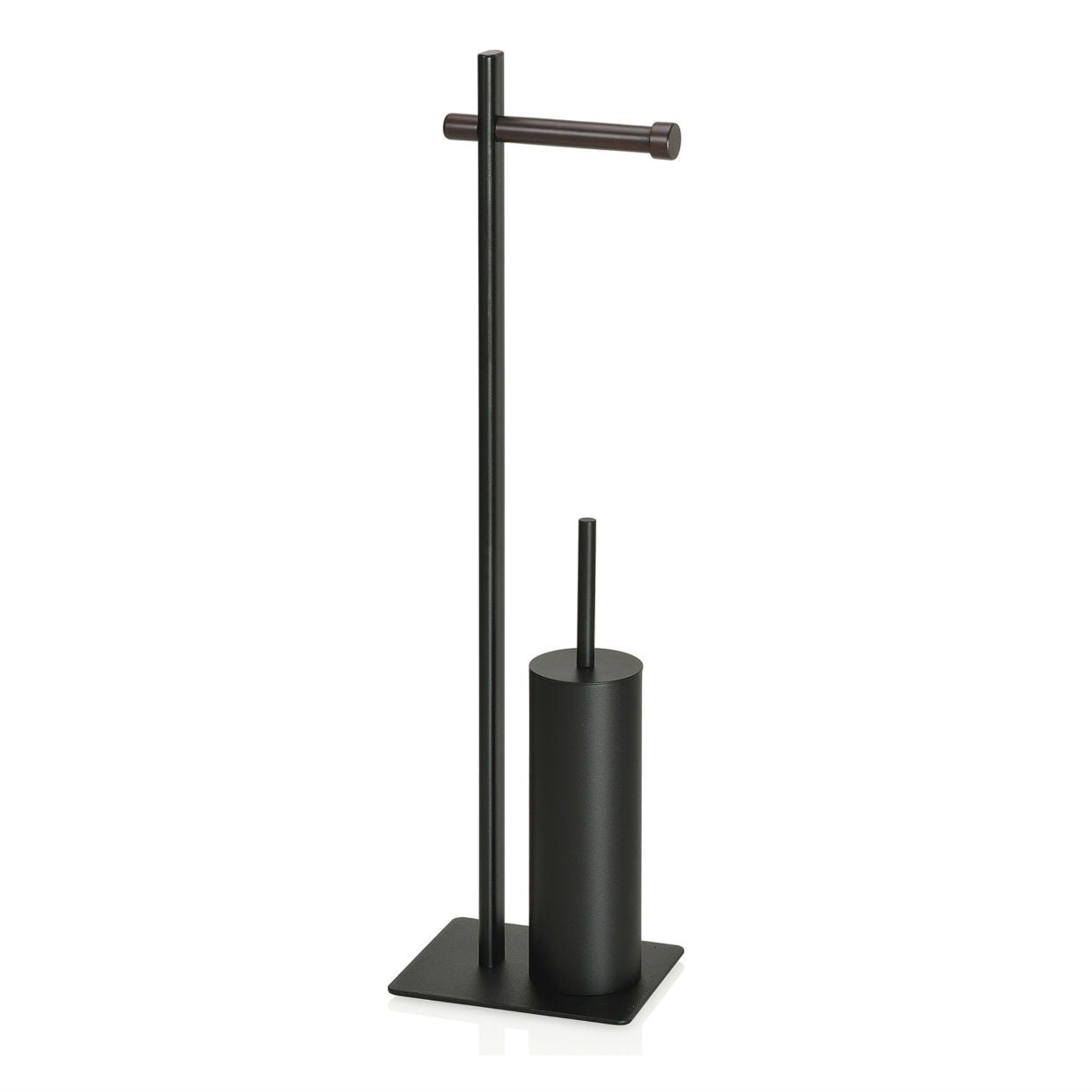 Andrea House Porte-rouleau WC noir métal bois avec brosse