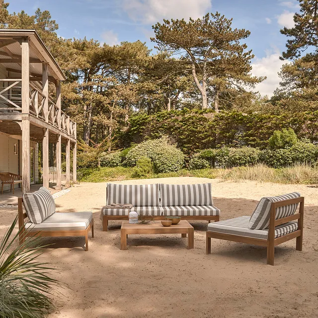 Berah Getah Palma Salon de jardin bas teck rayé taupe