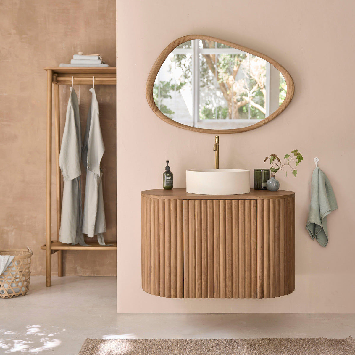 Berah Getah Belize meuble salle bain teck 90 cm suspendu