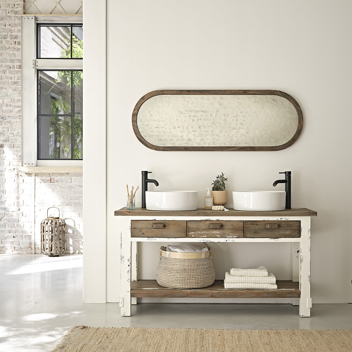 Berah Getah Sezanne Miroir ovale bois recyclé 140x50 cm