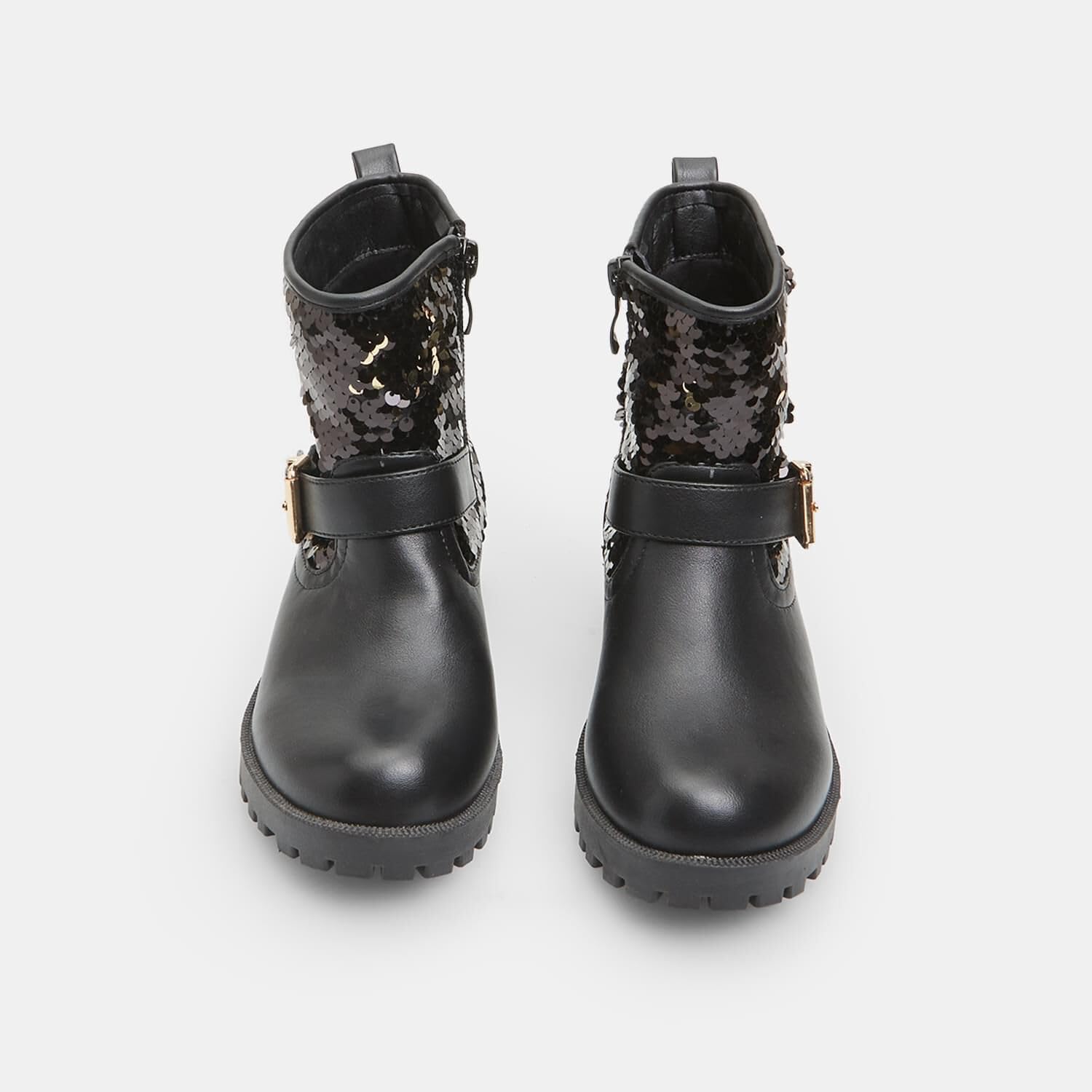 Bata bottes fille paillettes noir doré zip