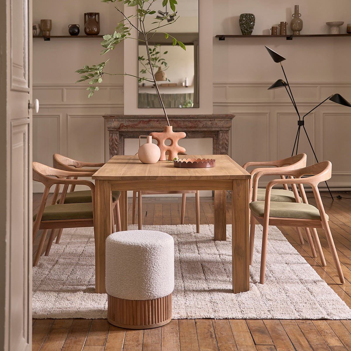Berah Getah Ambre chaise teck velours côtelé kaki