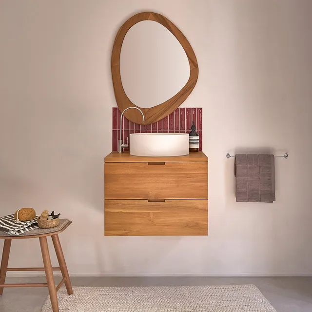 Berah Getah MAË meuble vasque teck suspendu 60 cm 2 tiroirs