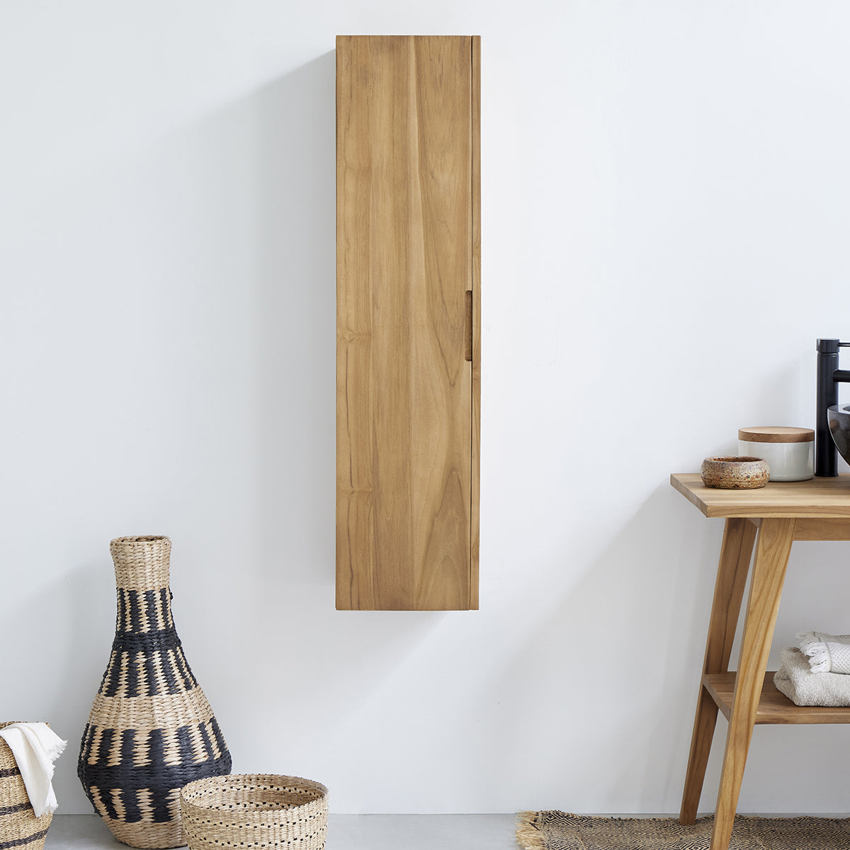 Berah Getah colonne salle de bain teck 120 cm suspendue