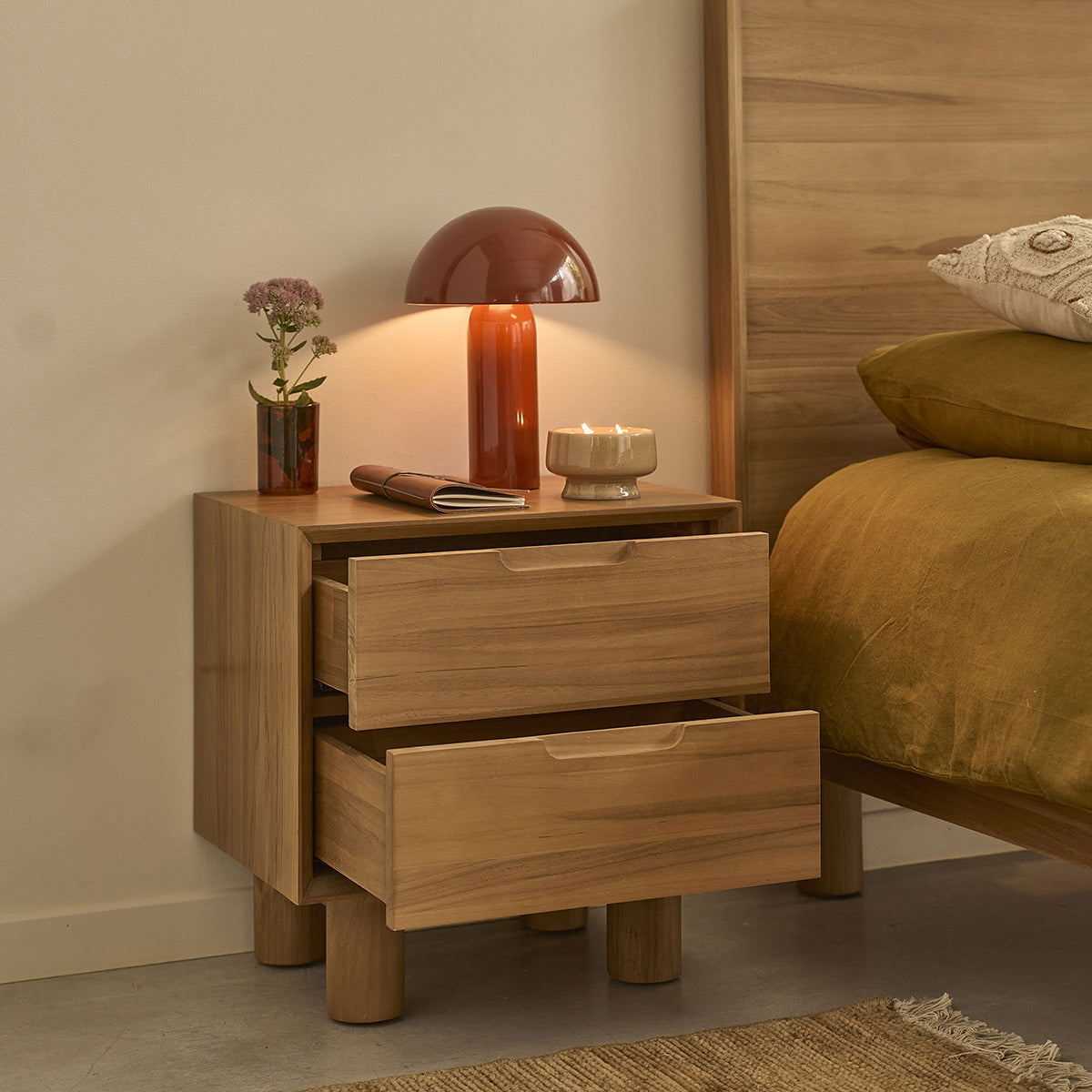 Berah Getah Gustave table chevet teck 50 cm naturel