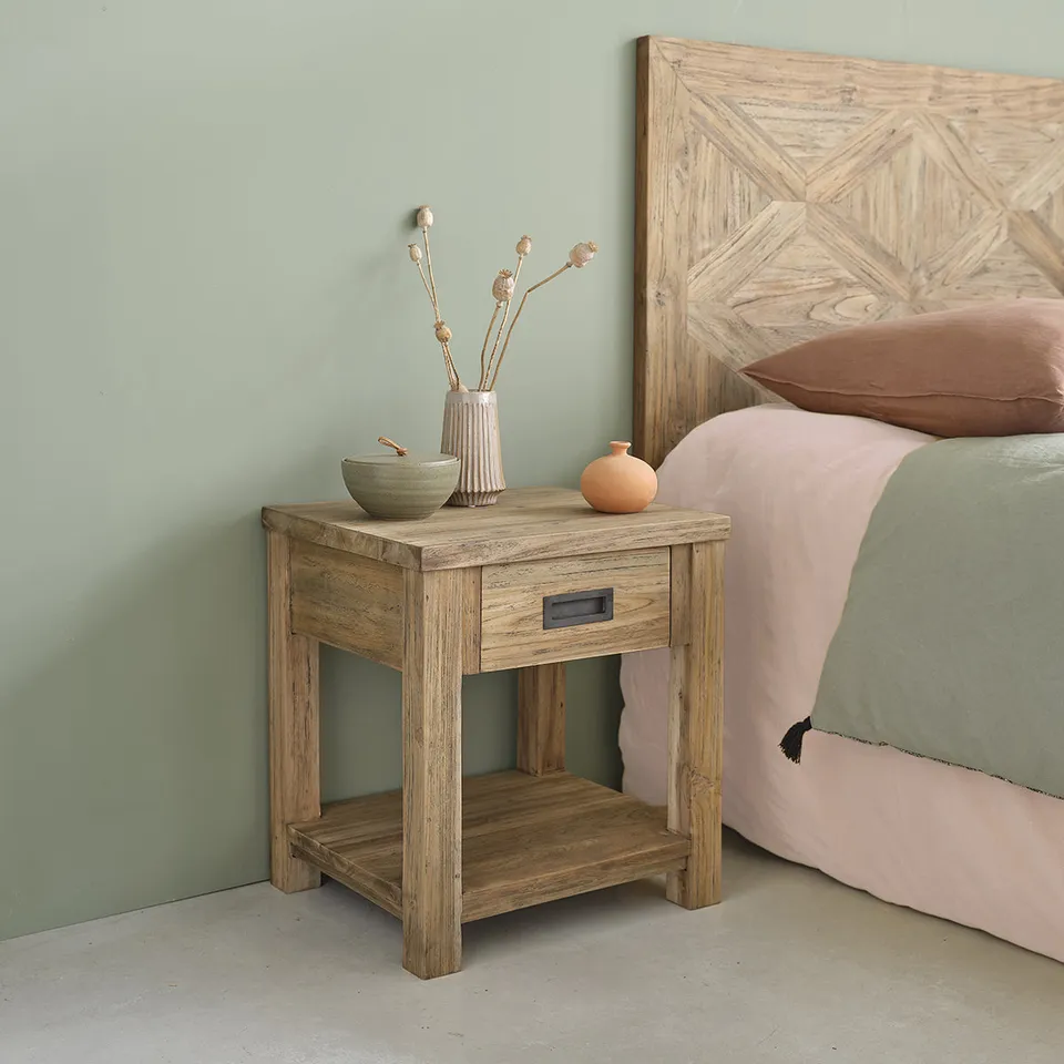 Berah Getah Cargo table de chevet teck recyclé 45 cm