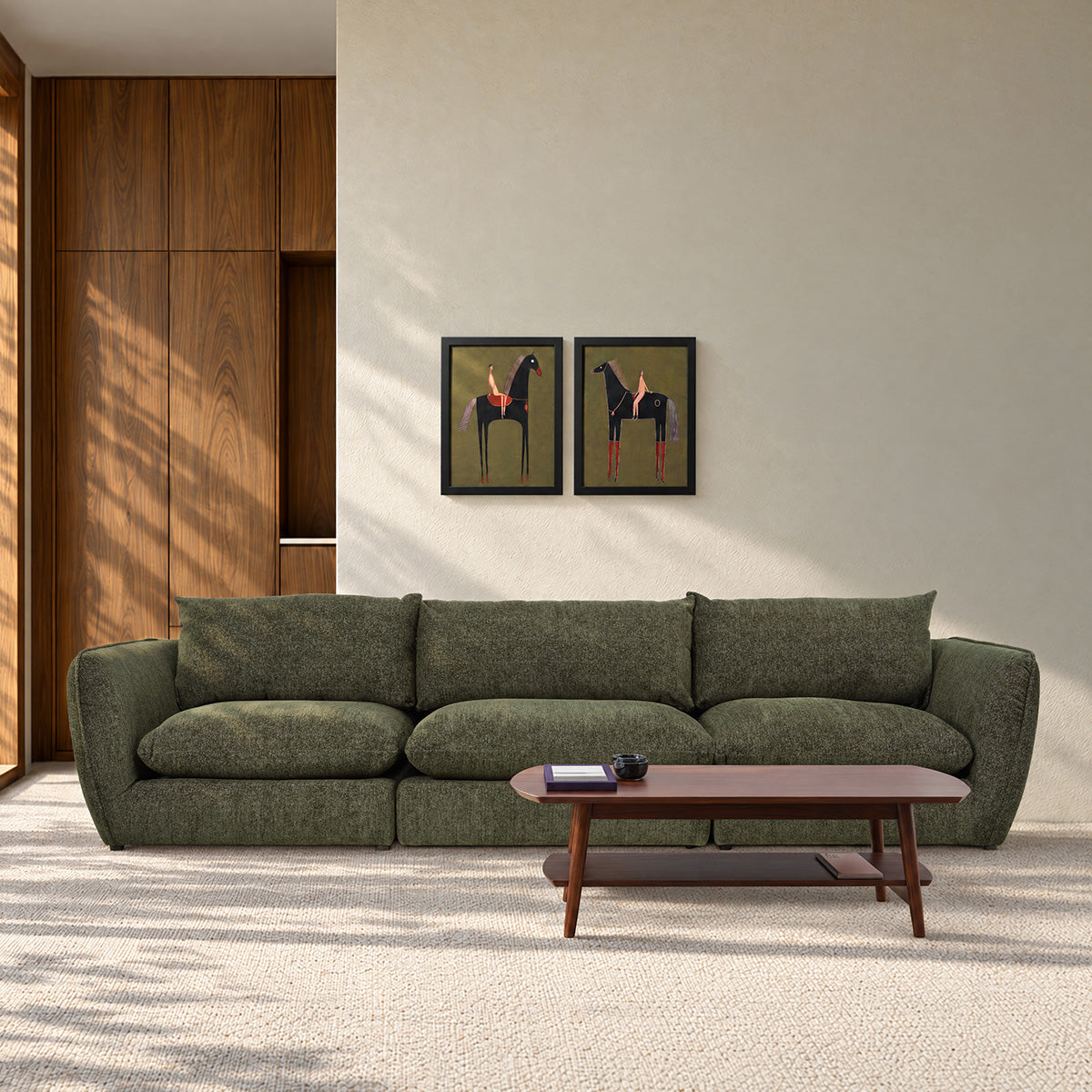 Berah Getah LEOPOLD angle droit canapé chenille vert modulable