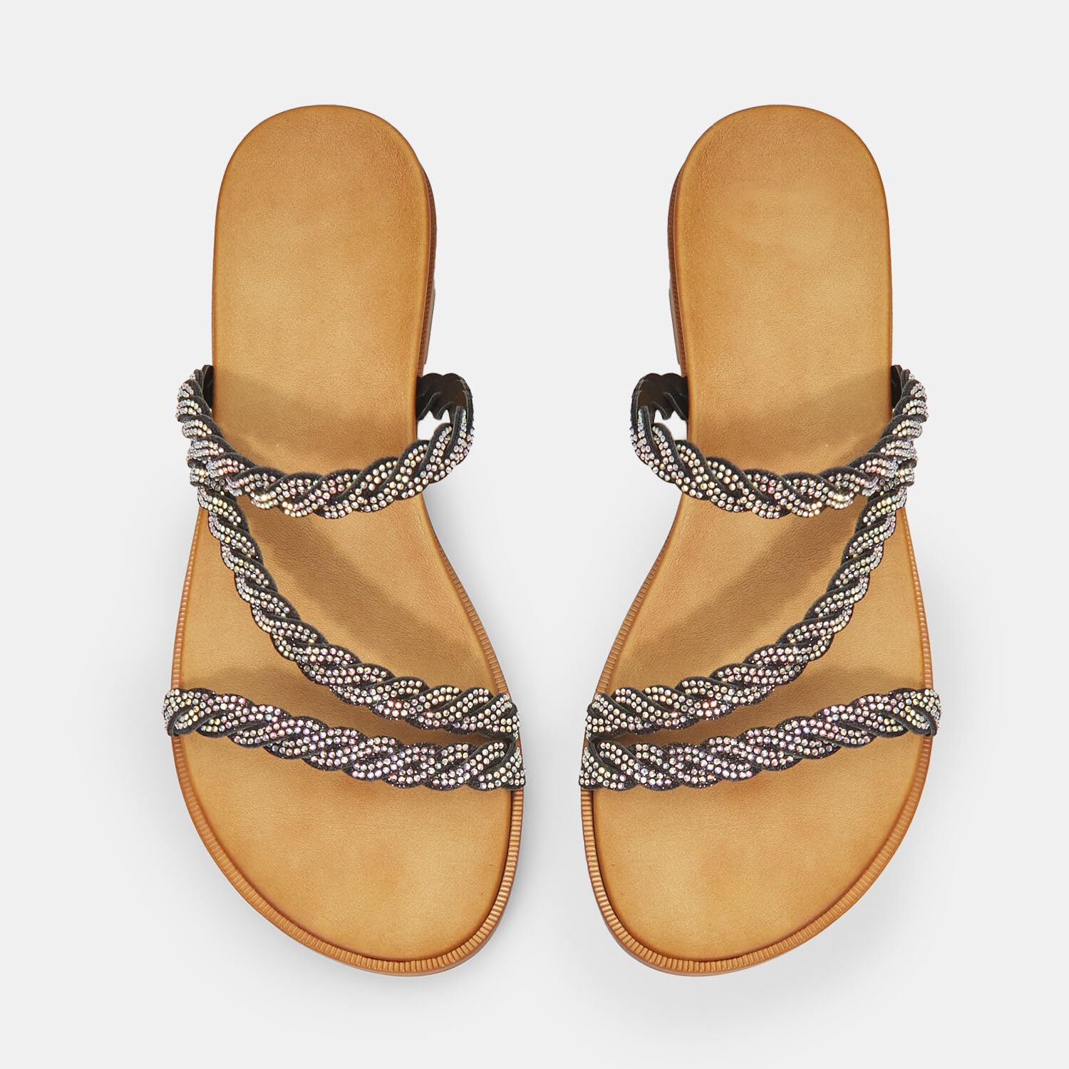 Bata Sandales Mules plates femme bijoux tressées