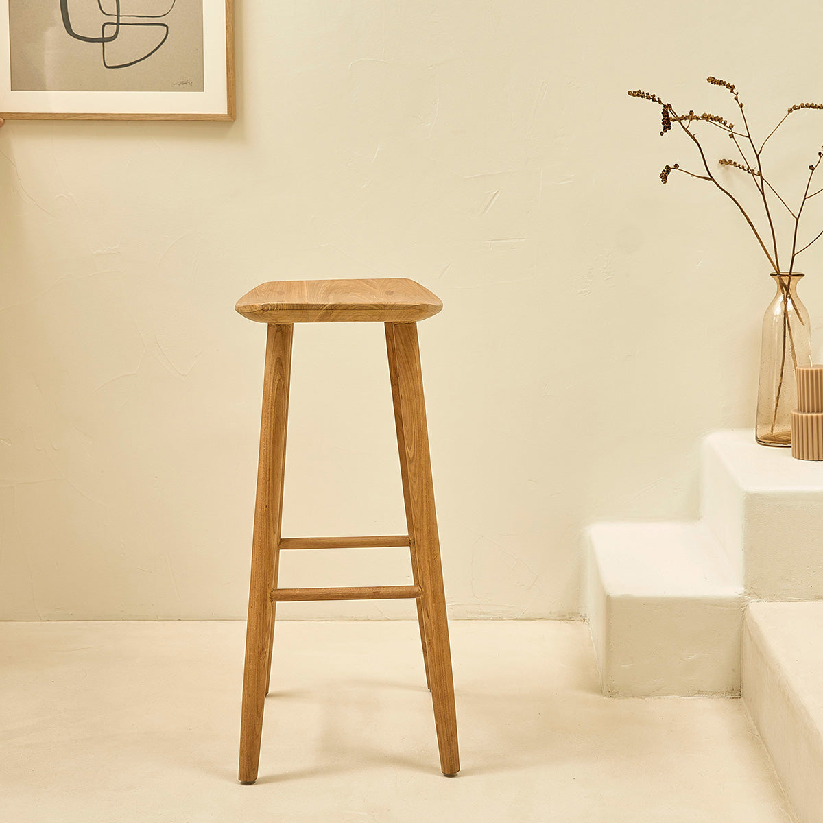 Berah Getah Ambre tabouret de bar teck massif 75 cm
