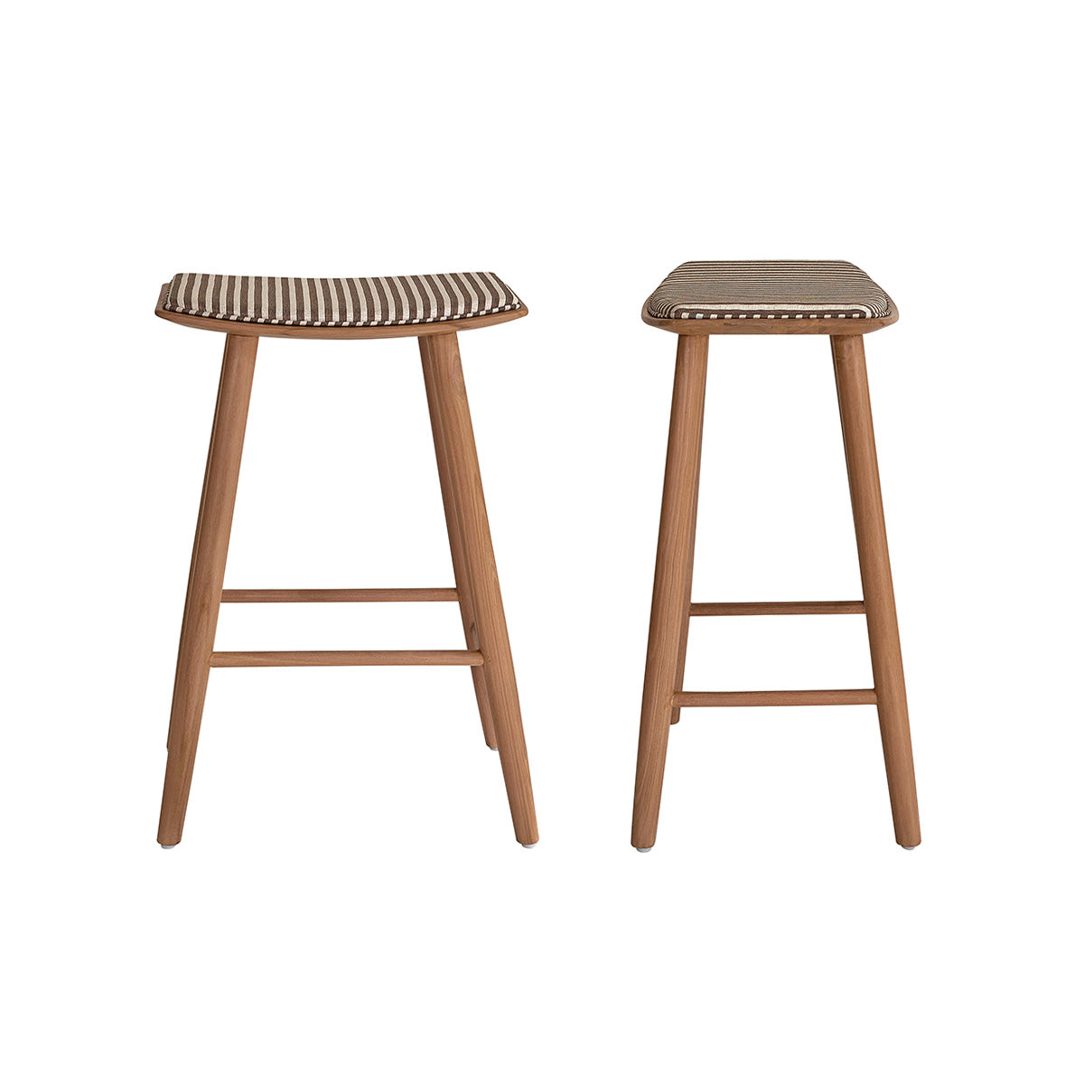Berah Getah Ambre lot 2 tabourets teck rayures 65 cm