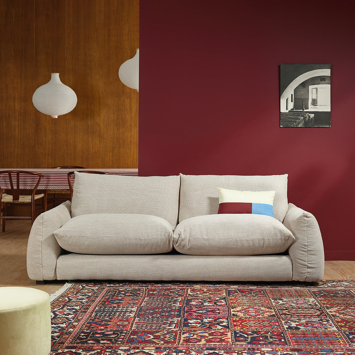 Berah Getah JACQUES canapé 3 places tissu beige chiné