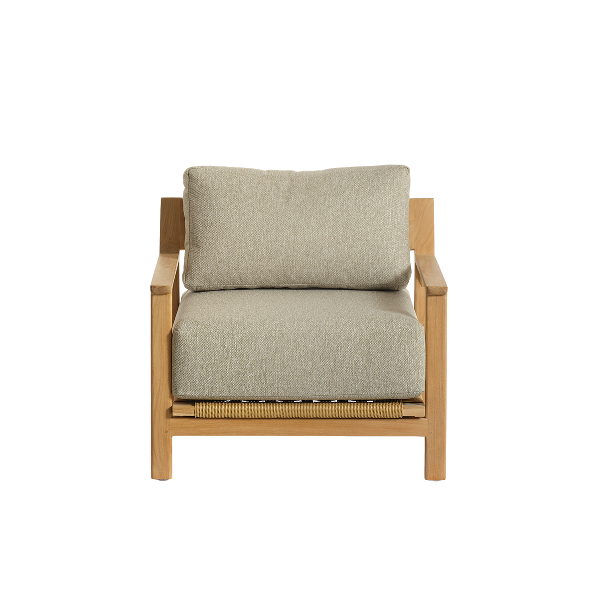Berah Getah Piana fauteuil jardin teck coussins gris chiné