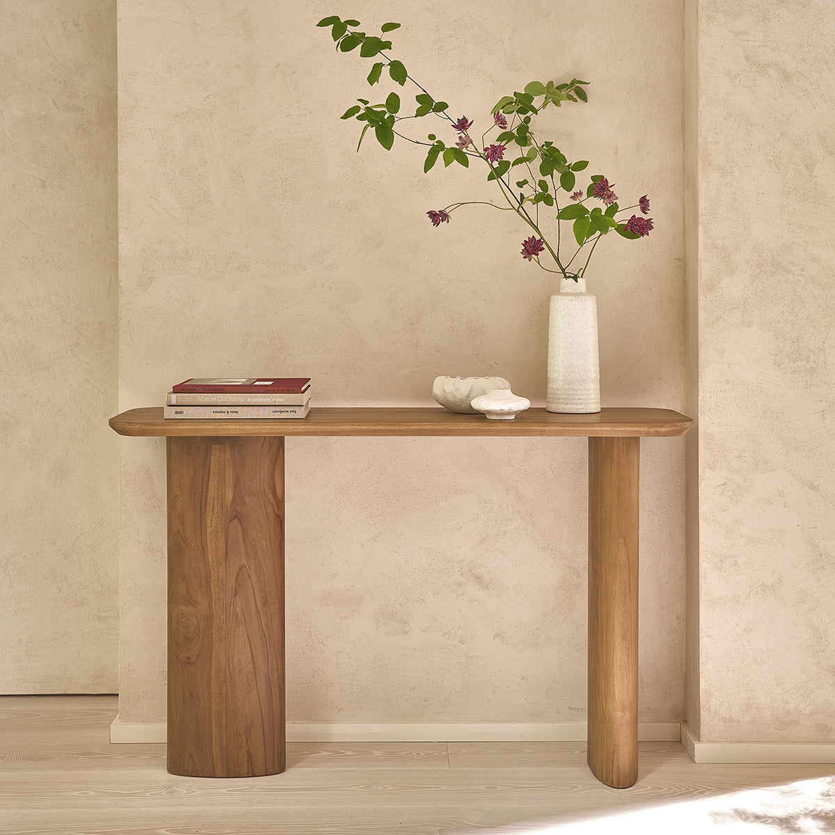 Berah Getah Calma console teck massif 120 cm entrée salon