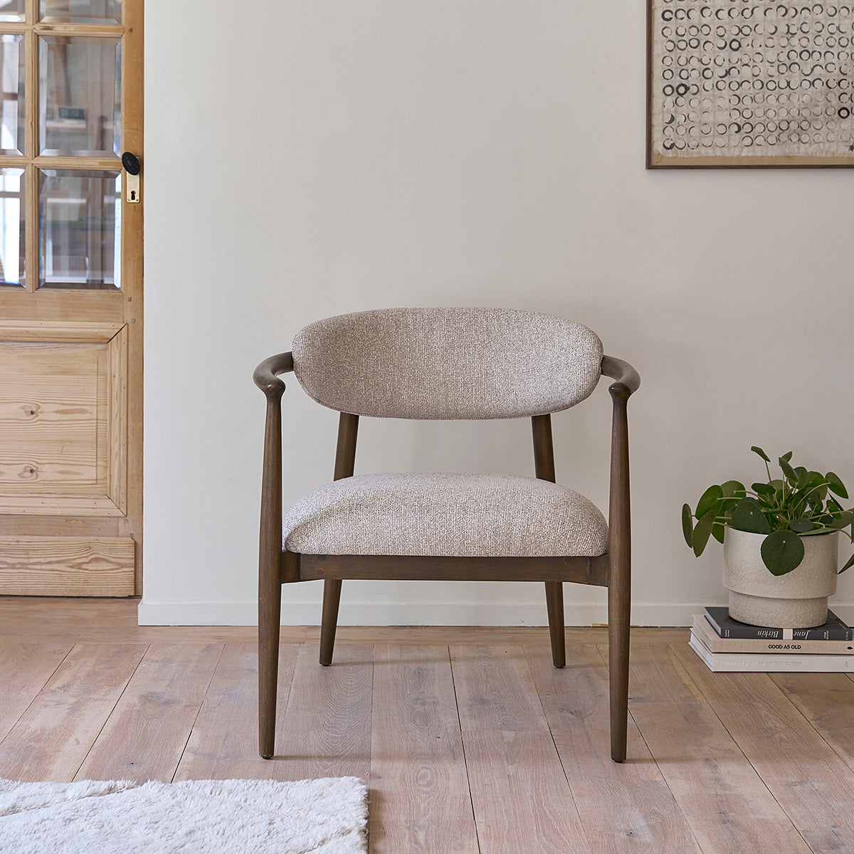 Berah Getah Côme fauteuil hêtre beige chiné tissu