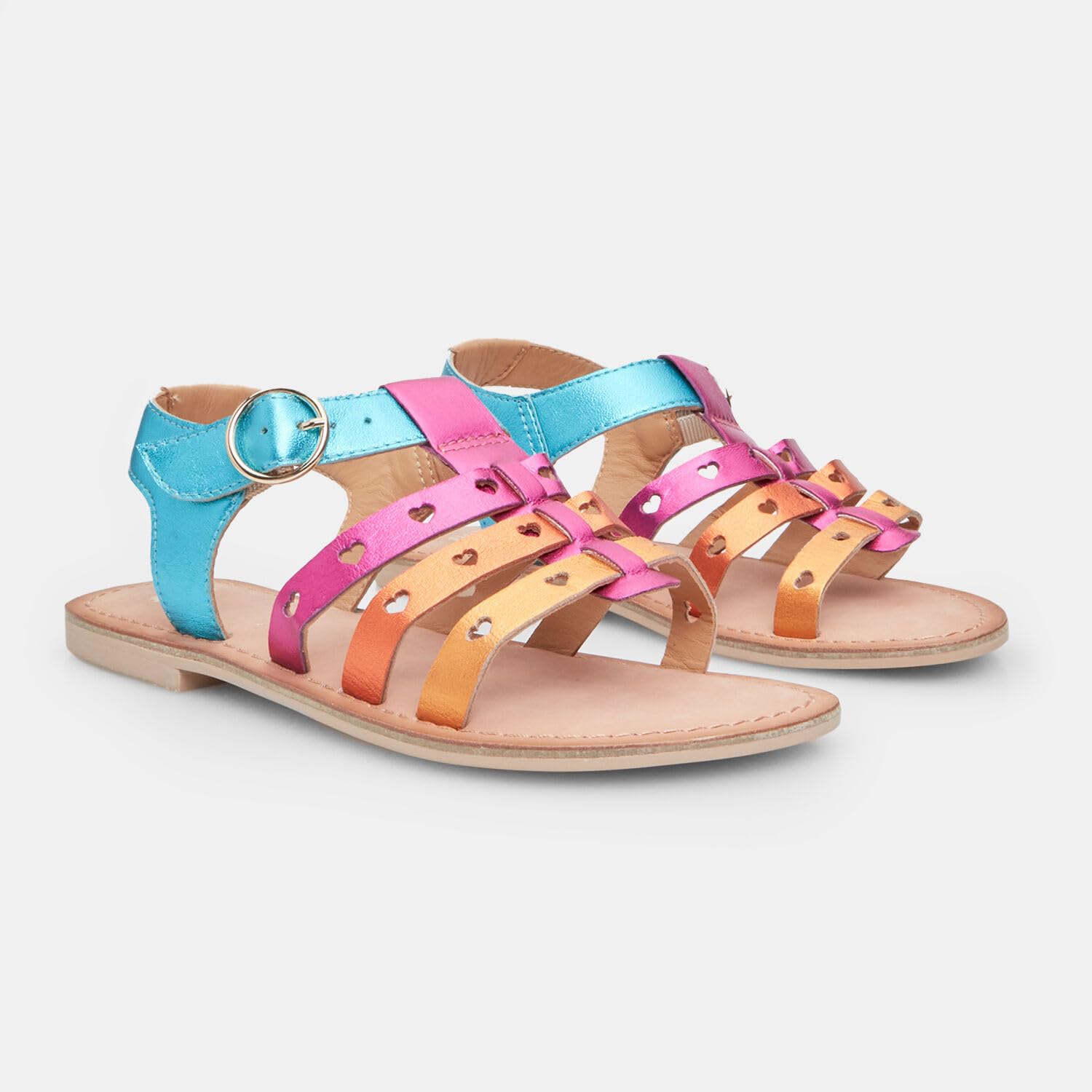 Bata sandales fille cuir T-bar multicolore coeurs