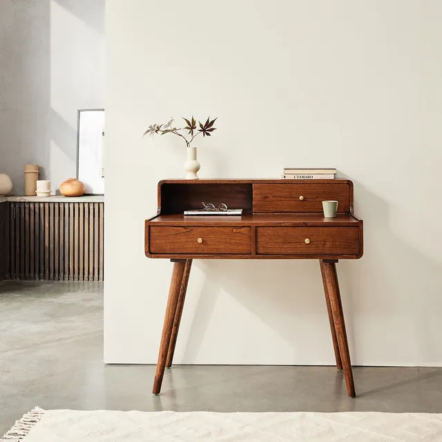 Berah Getah VINTAGE bureau mindi noyer 90 cm 3 tiroirs