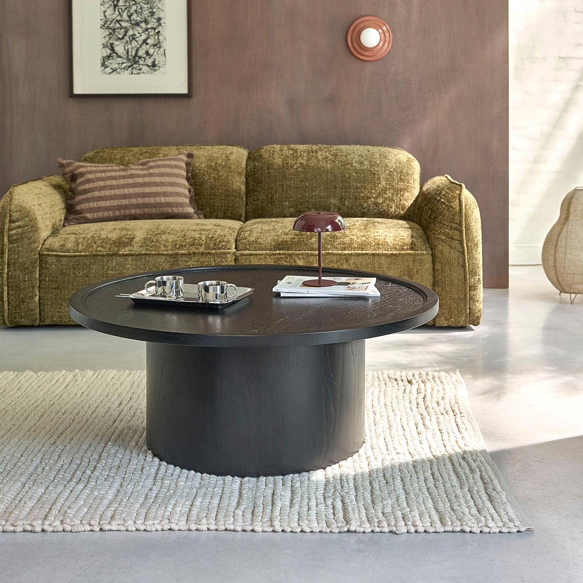 Berah Getah Louisa table basse ronde mindi noir ø 100 cm