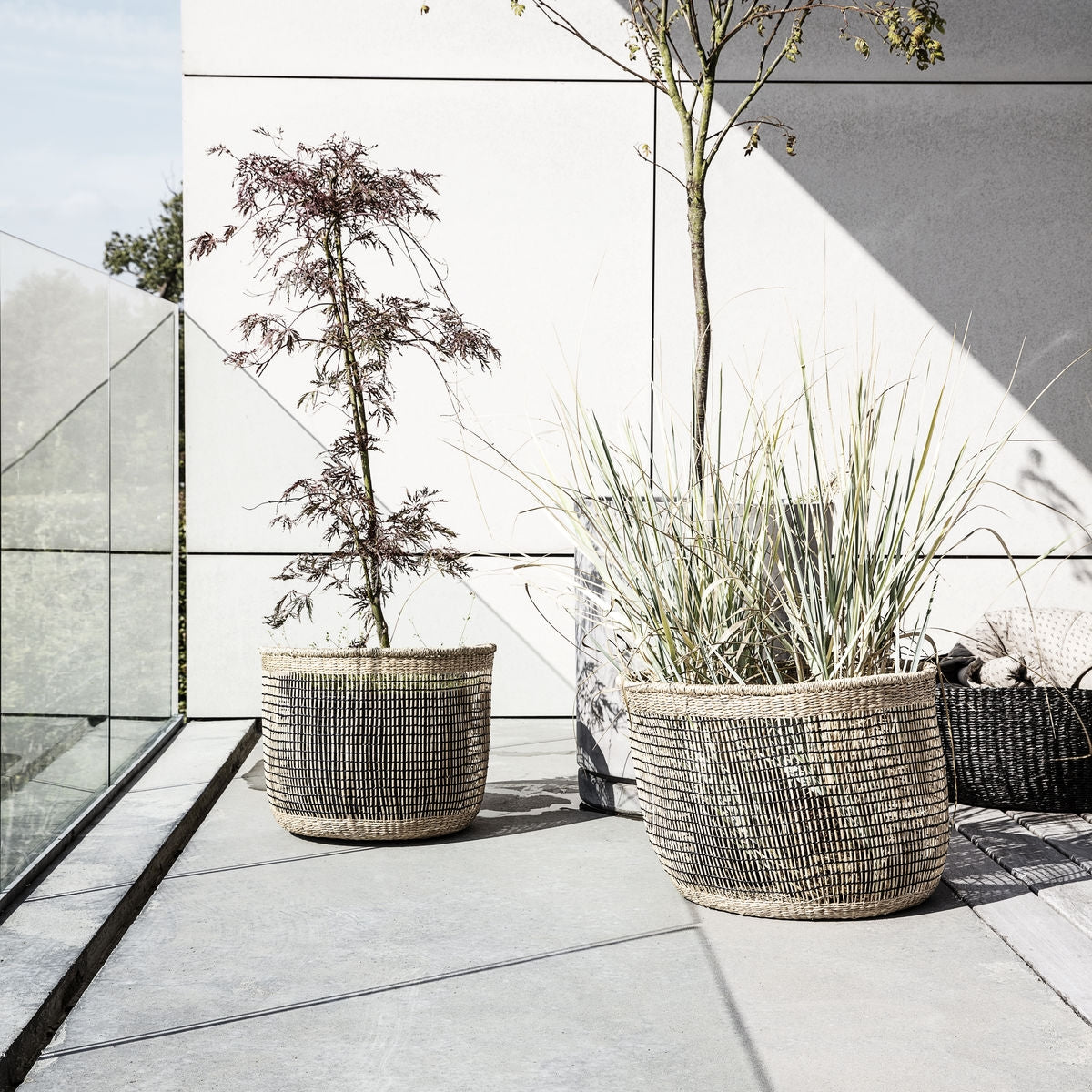 Berah Getah lot 3 paniers naturels et noirs herbe marine