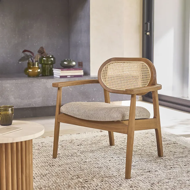 Berah Getah Sabi fauteuil teck cannage velours grège