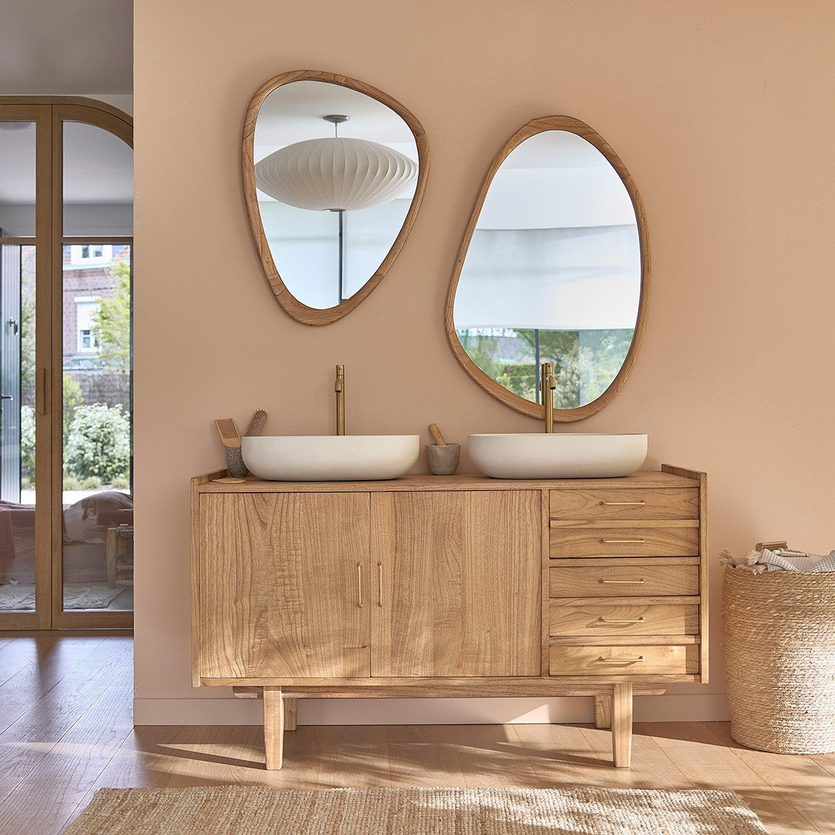 Berah Getah Fifties miroir bois 90x60 cm mindi massif