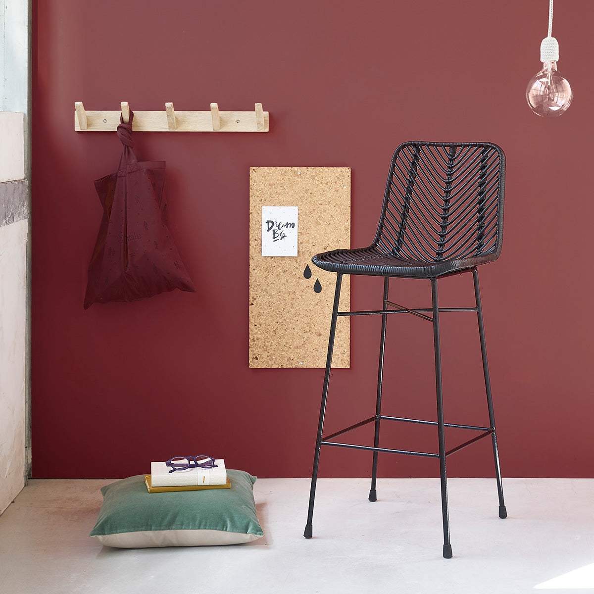 Berah Getah Bohema tabouret de bar rotin métal noir