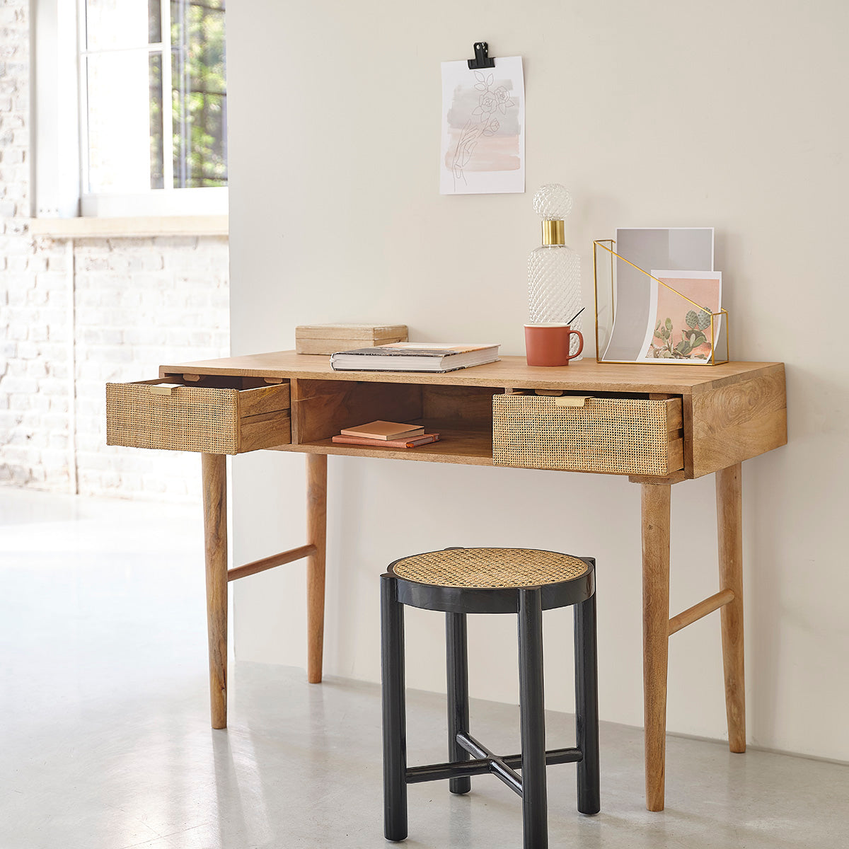 Berah Getah Felicie bureau manguier cannage 120 cm