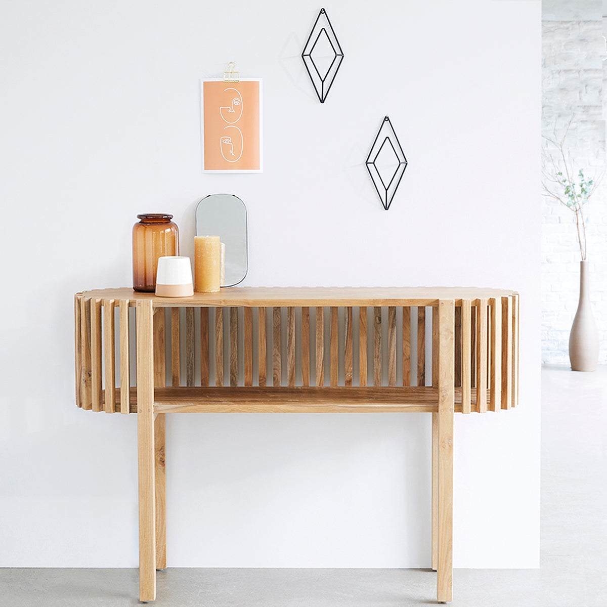 Berah Getah Victoria console teck massif 120 cm lattes