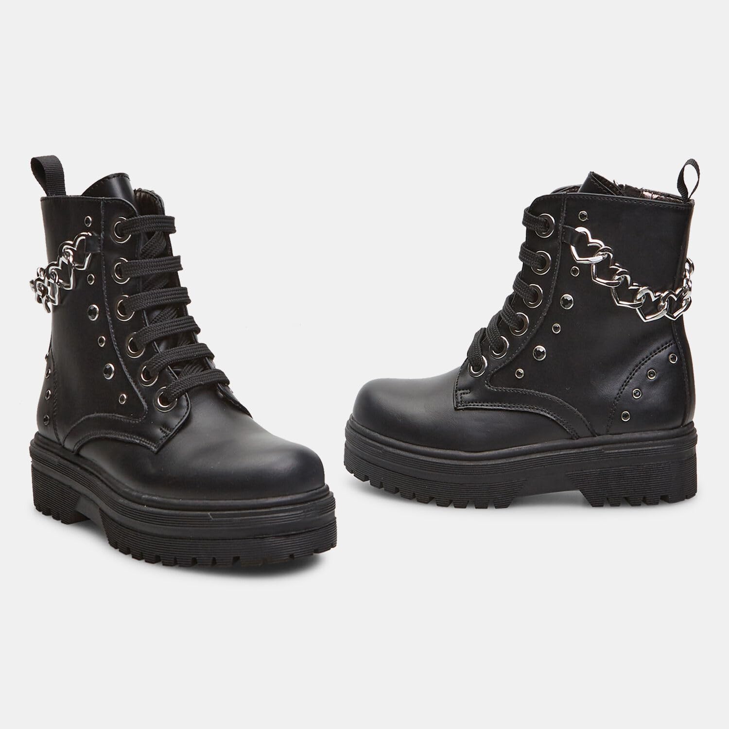 Bata Bottines combat fille effet cuir chaîne