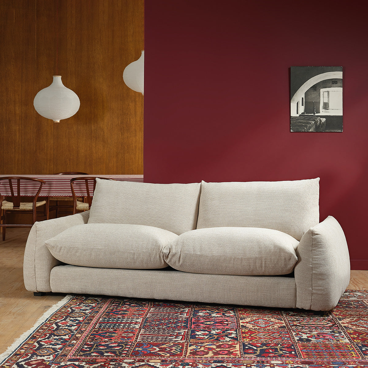 Berah Getah JACQUES canapé 3 places tissu beige chiné