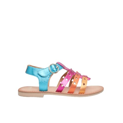 Bata sandales fille cuir T-bar multicolore coeurs