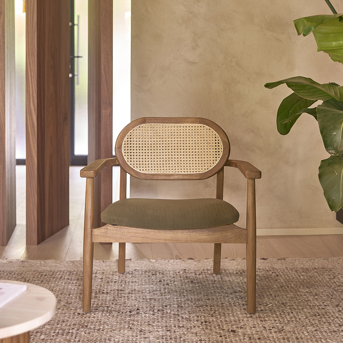 Berah Getah SABI fauteuil teck cannage velours kaki