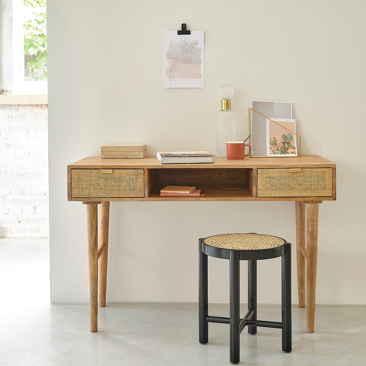 Berah Getah Felicie bureau manguier cannage 120 cm