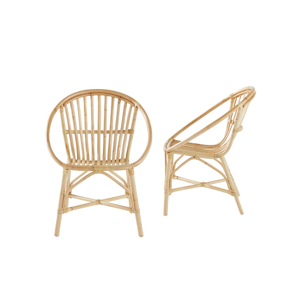 Berah Getah Paola lot 2 fauteuils rotin naturel coussin