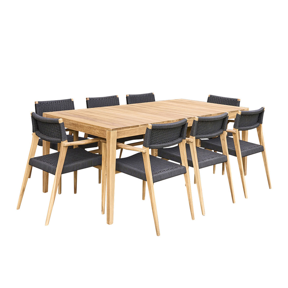 Berah Getah Esther salon de jardin teck 8 pers cordage noir