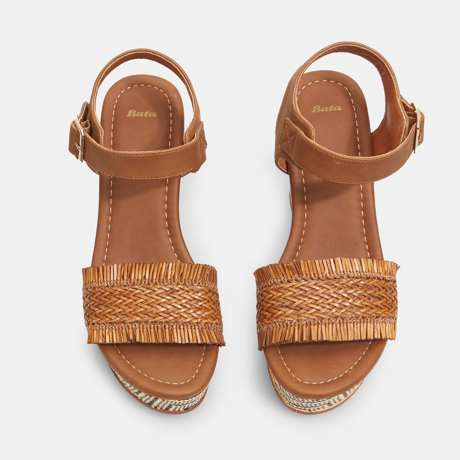 Bata Sandales Femme Compensée Cuir Tressé Été Confort