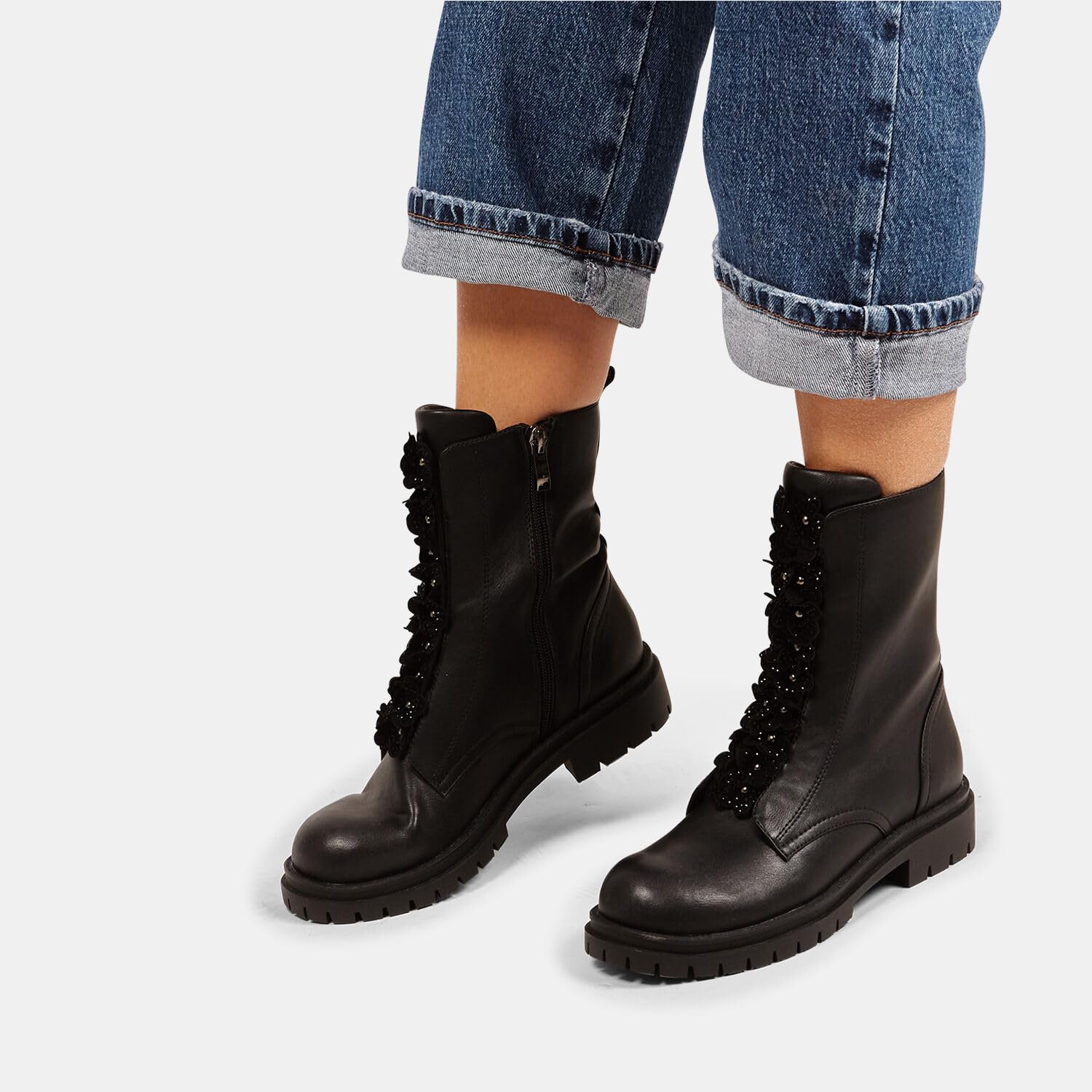 Bata Bottes combat femme applications florales confort