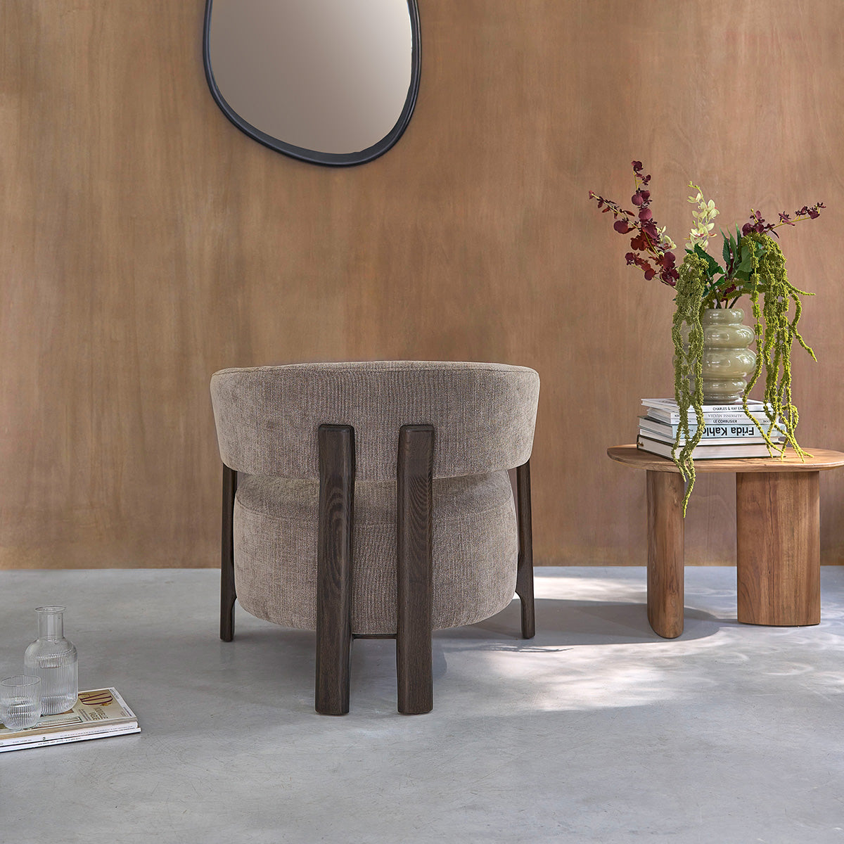 Berah Getah Salon Henri Fauteuil chêne chenille taupe