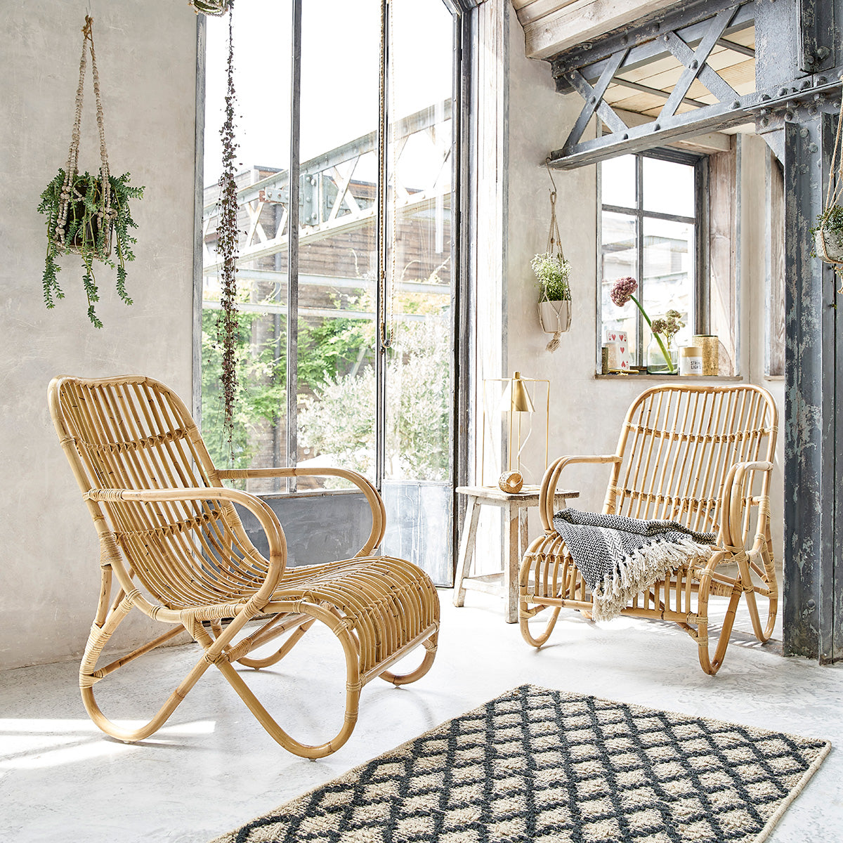 Berah Getah Boho lot 2 fauteuils rotin avec coussin