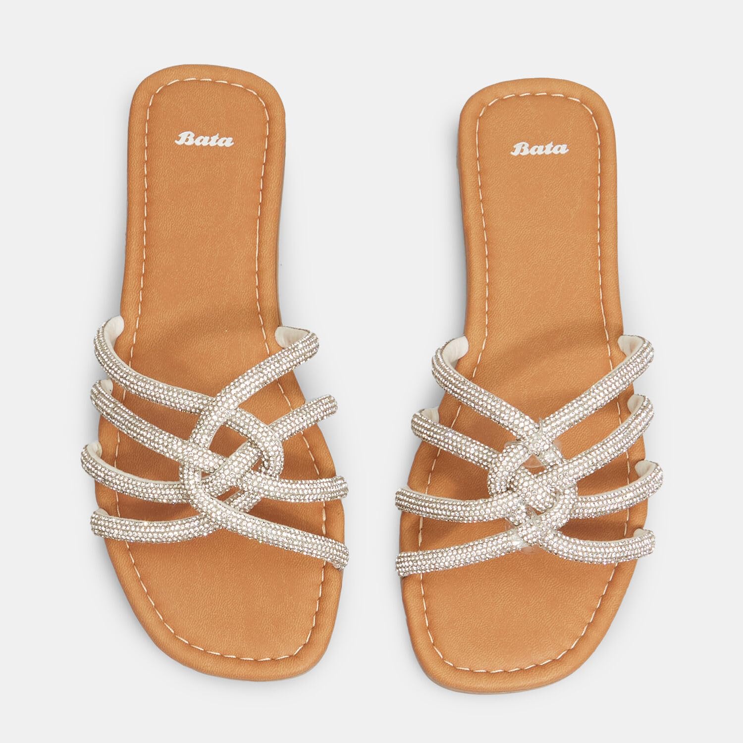 Bata Sandales Femme Mules Plates Lanières Strassées