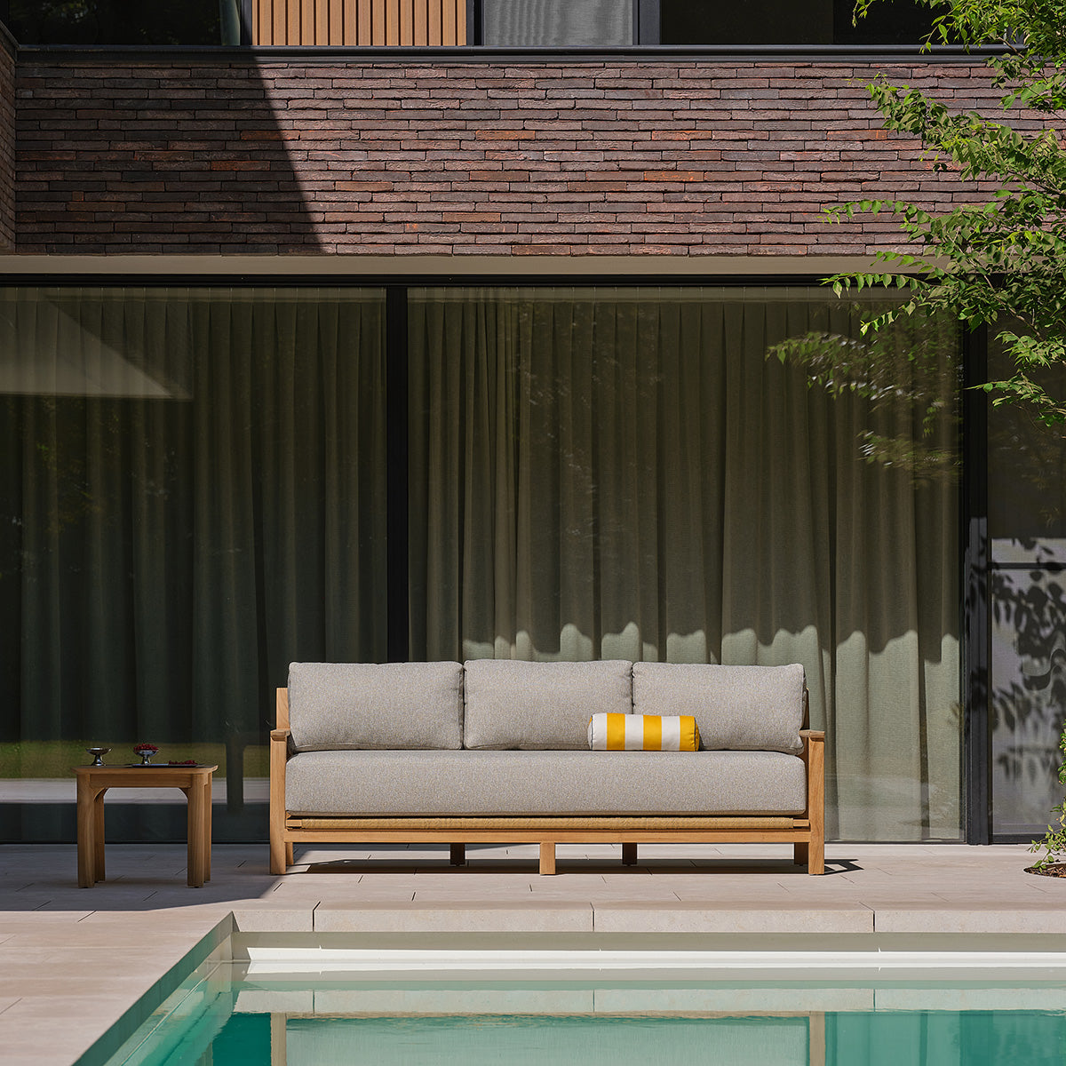 Berah Getah Piana canapé jardin teck 3 places gris chiné