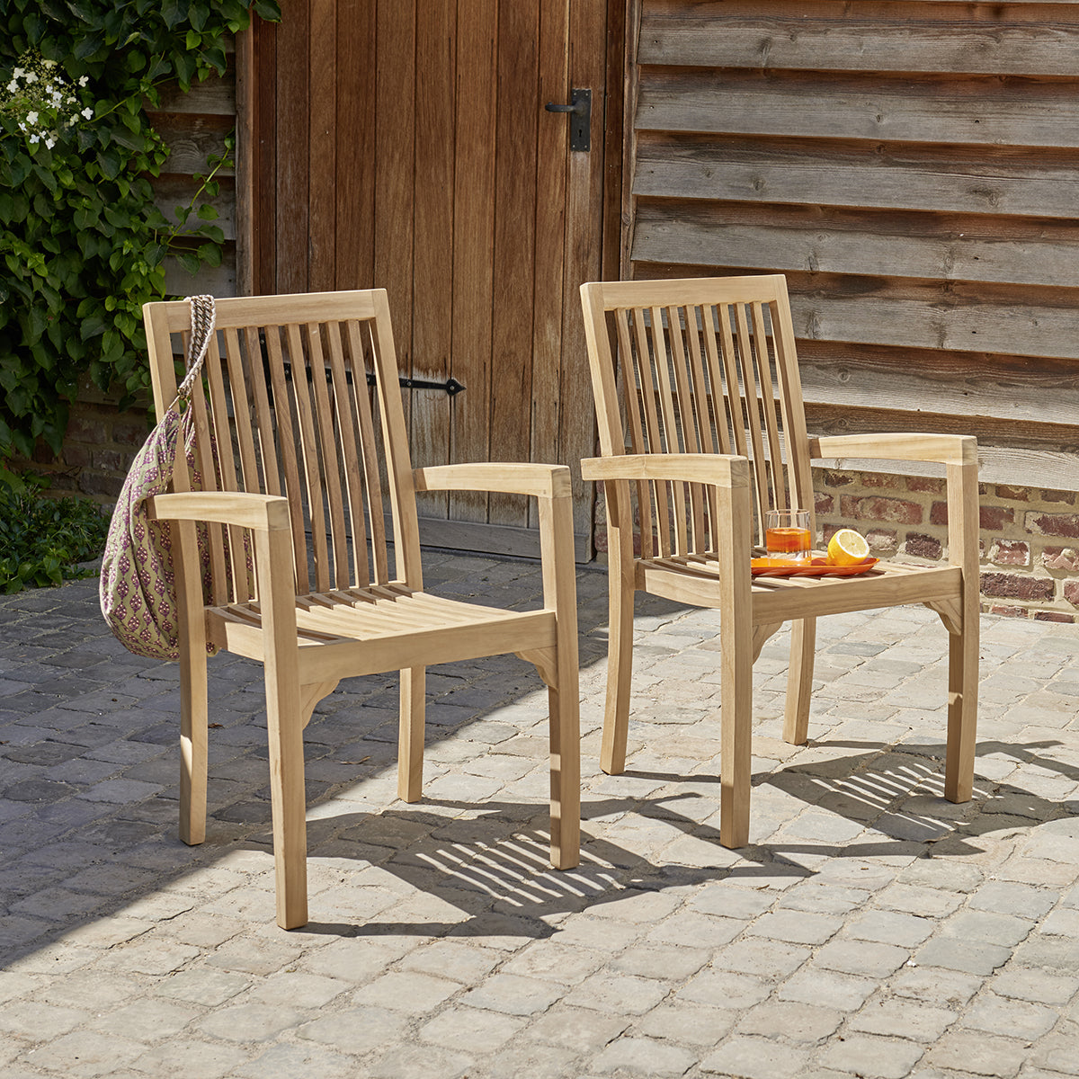Berah Getah Malte fauteuil jardin teck empilable lot de 2