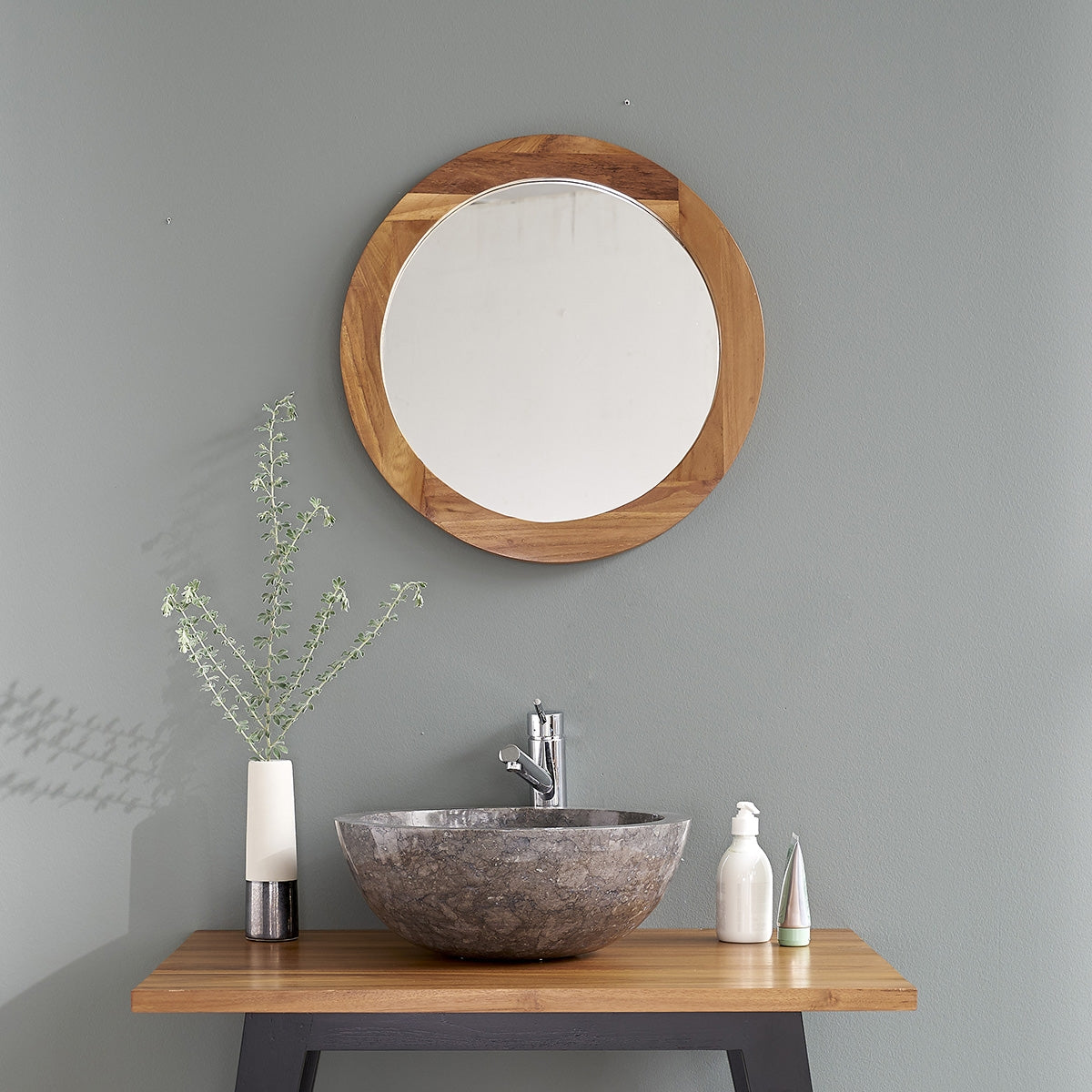 Berah Getah Sara miroir rond teck 50 cm salle de bain