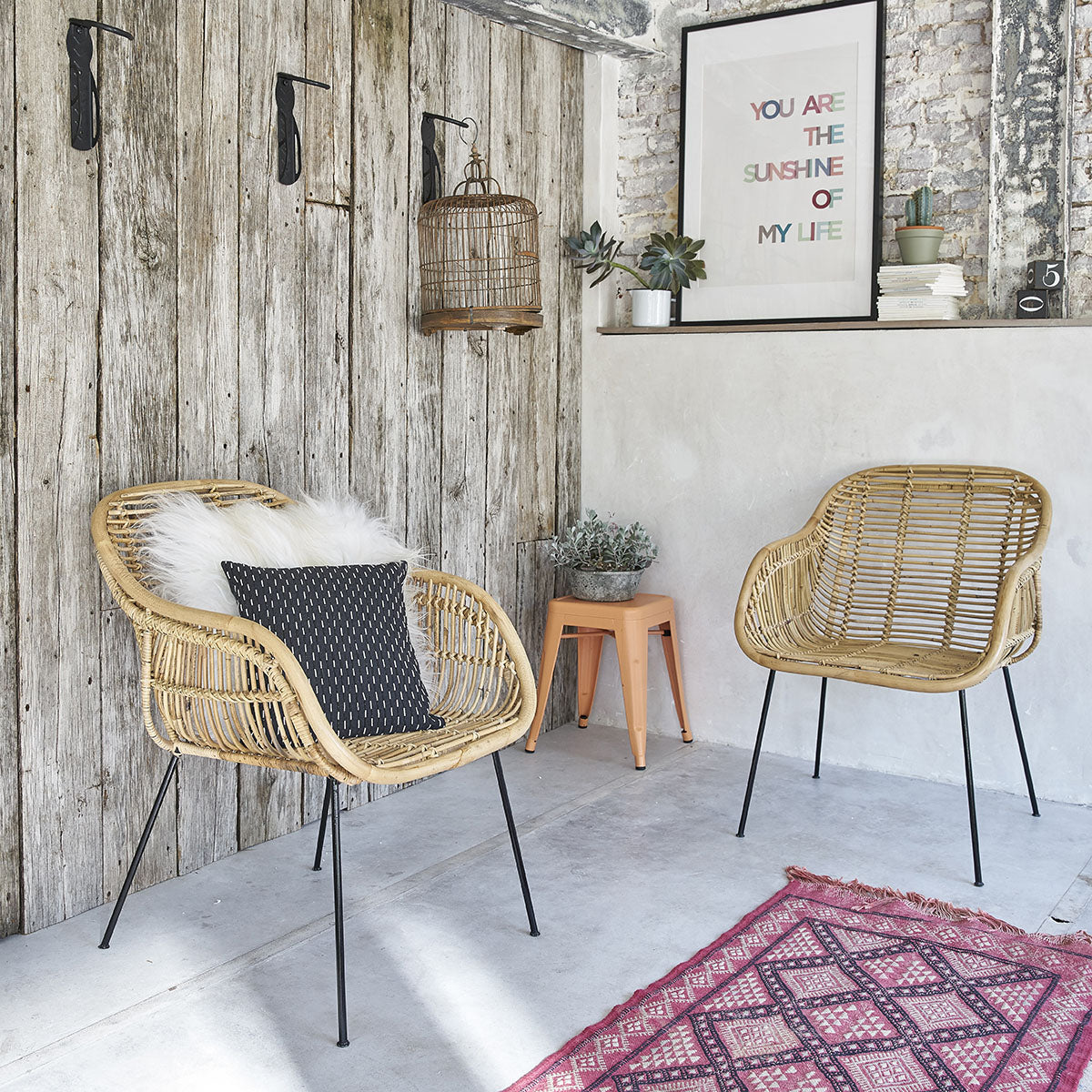 Berah Getah Boho fauteuil rotin métal coussin