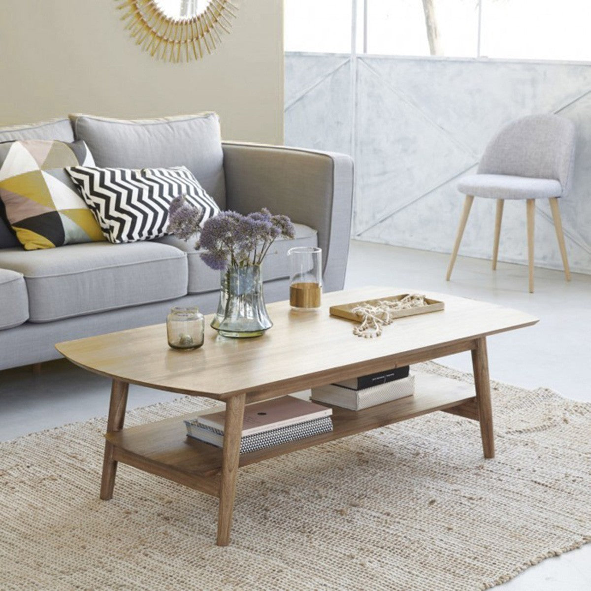 Berah Getah ODDA table basse mindi 130 cm étagère