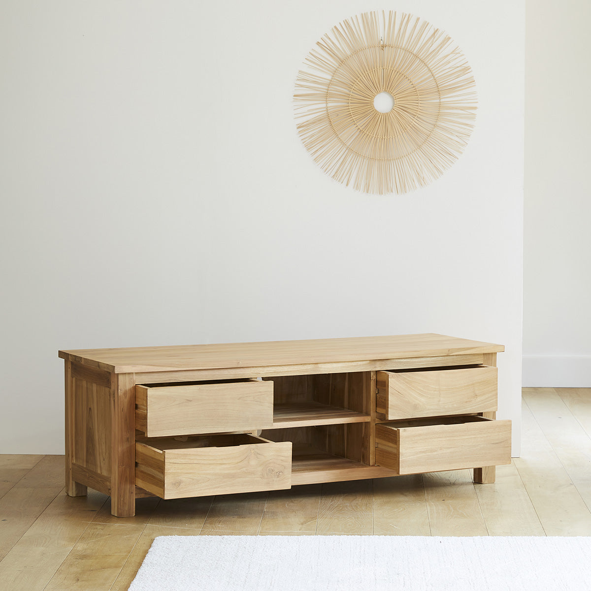 Berah Getah Boston meuble TV teck massif 150 cm marron